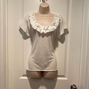 White House Black Market White Ruffled Bib Collar Blouse